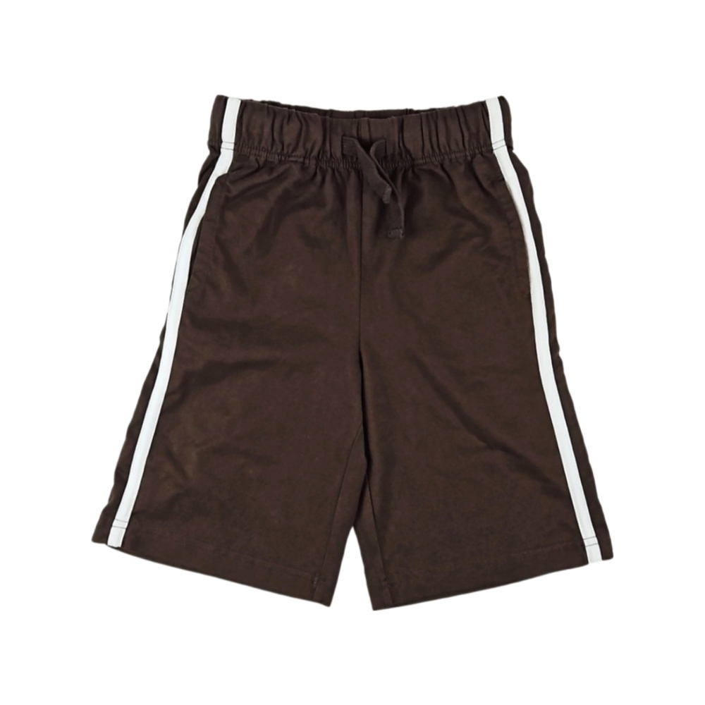 NEW Boy's Brown Shorts Casual Elastic Waist & White Sport Side Stripes S (5-6)